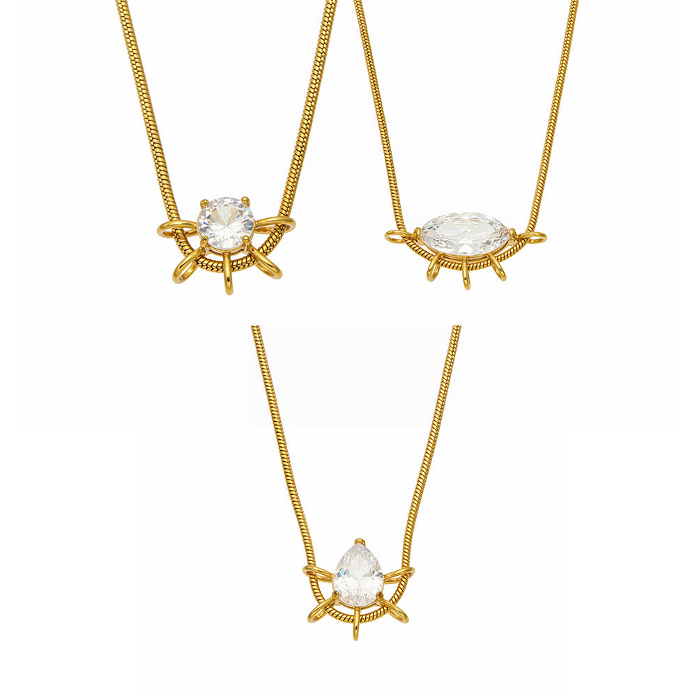 French Pear Shaped Water Drop Zircon Necklace Plated 18k Gold Gentle Wind Commuter Holiday Collarbone Chain Women