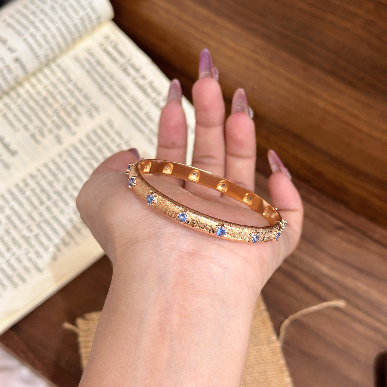 Luxury Brushed Pavé Bracelets – 58 Styles, Champagne Gold