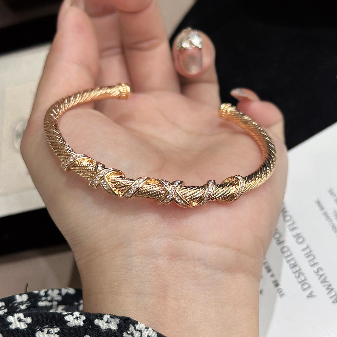 Luxury Brushed Pavé Bracelets – 58 Styles, Champagne Gold