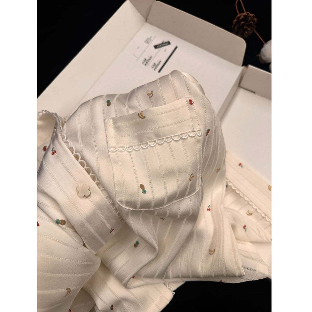 Cream White Sweet Pajama Set – Rich Girl Style, Wear Outside, S-3XL