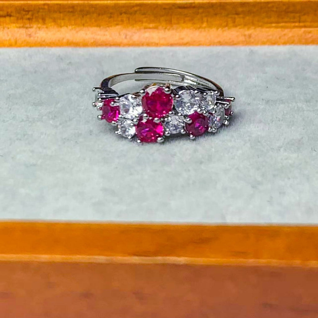 Crimson Bloom Jewelry Set – Ruby Red Zirconia Earrings, Ring & Necklace