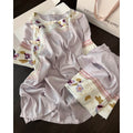 Vintage Purple Floral Pajama Set – Summer Short Sleeve + Long Pants, S-3XL
