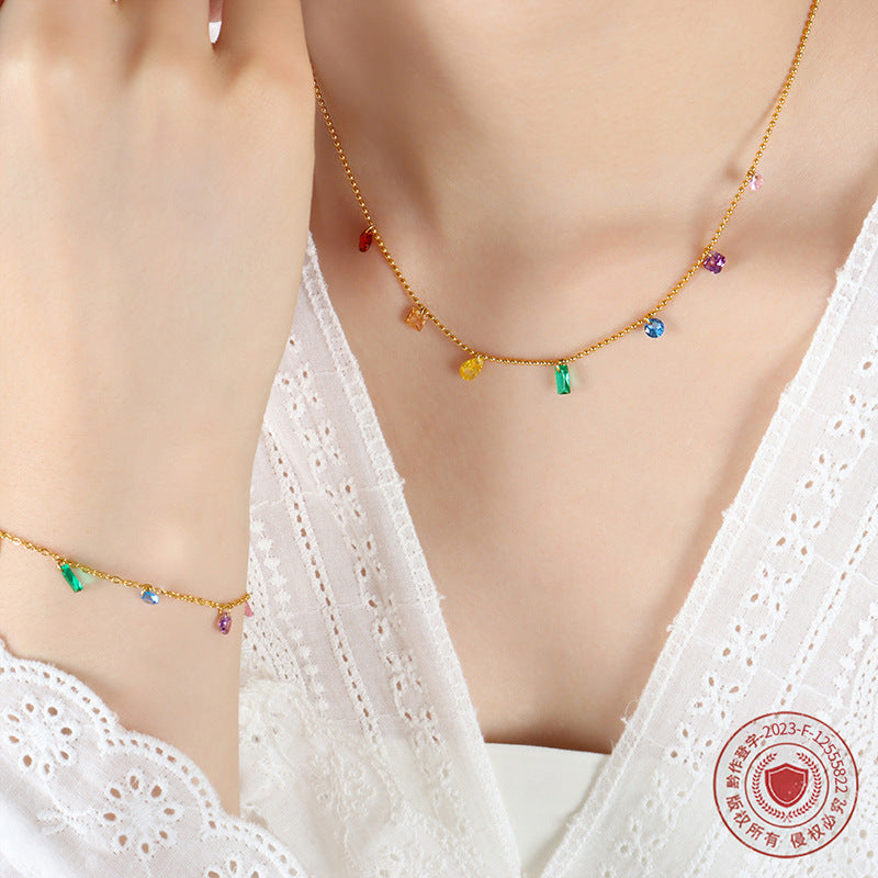Midsummer Rainbow Pavé Bracelet & Necklace – 18k Gold Plated