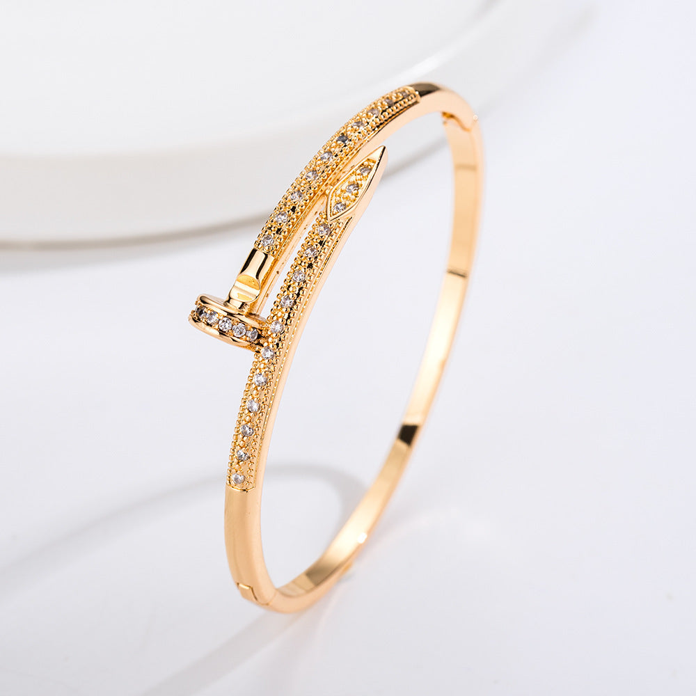Full Pavé Nail Bracelet – Champagne Gold