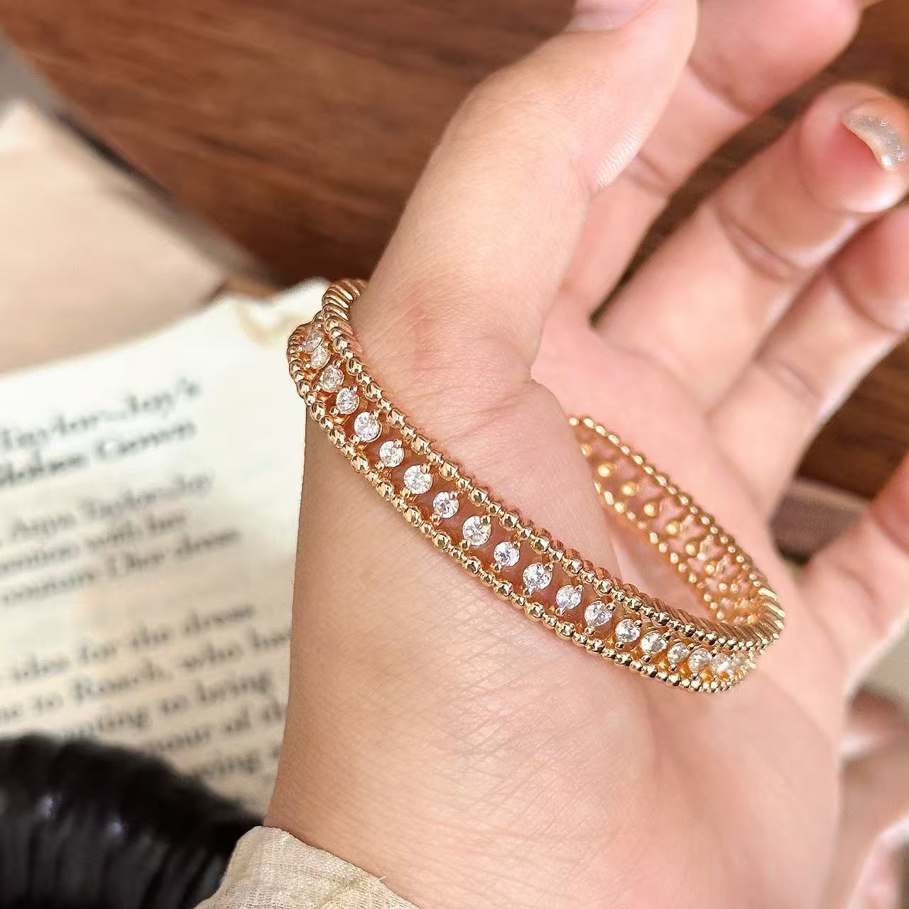 Luxury Brushed Pavé Bracelets – 58 Styles, Champagne Gold