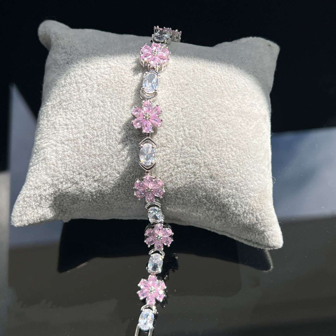 Spring Flower Crystal Bracelet – Silver, Pink or Gold Tone