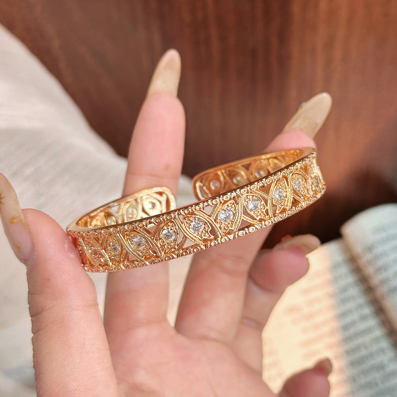 Luxury Brushed Pavé Bracelets – 58 Styles, Champagne Gold