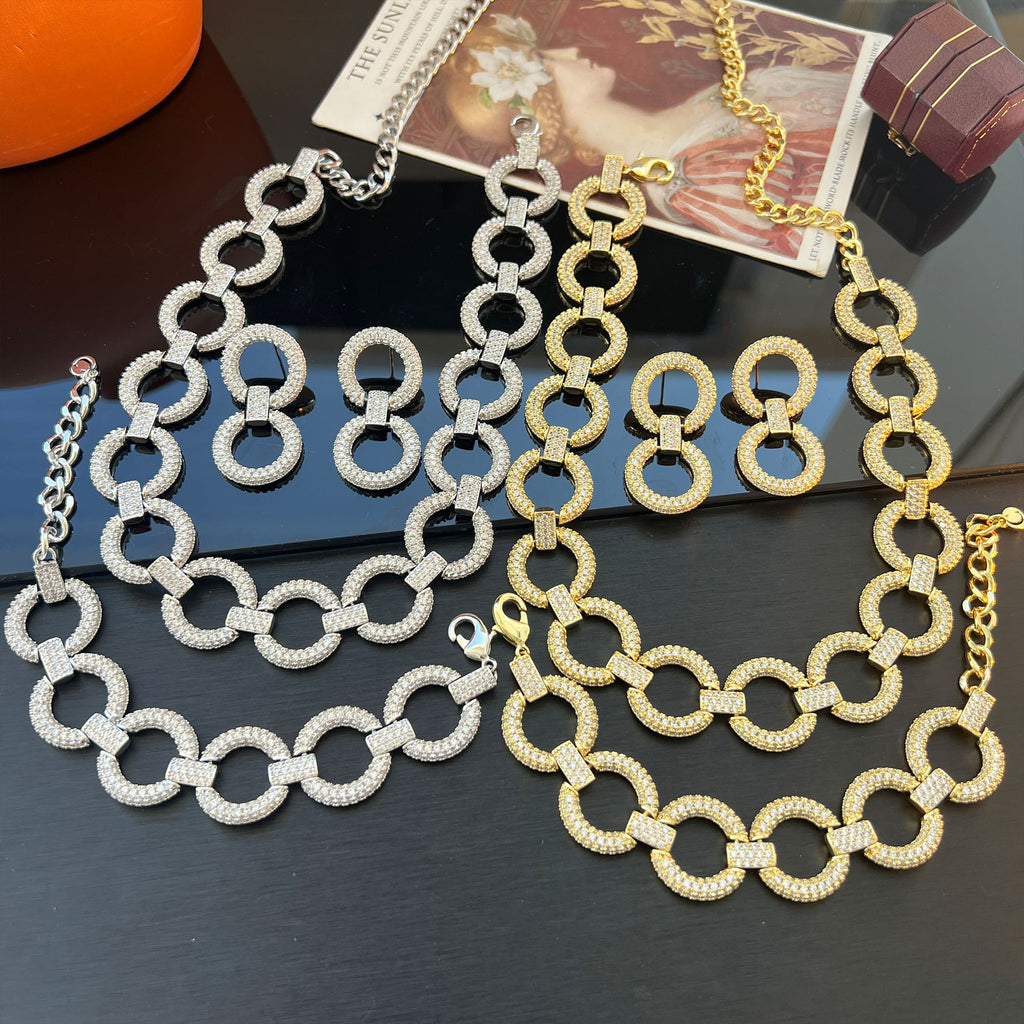 Interlocking high-end simplicity inlaid with zircon three-piece set