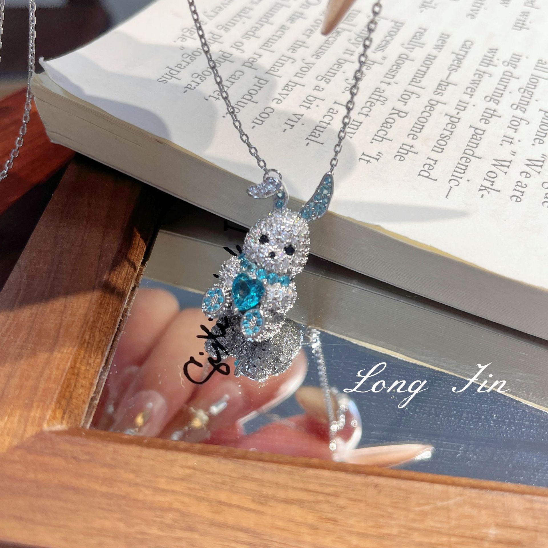 Blue Bunny Hug Jewelry Set – Paraiba Blue Rabbit Necklace, Ring, Earrings & Bracelet