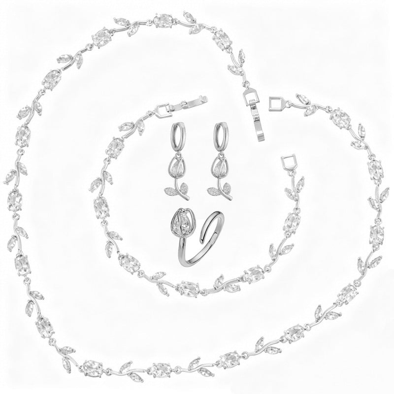 Spring Tulip Set – Sparkling Flower Necklace & Bracelet in Gold or Silver Tone