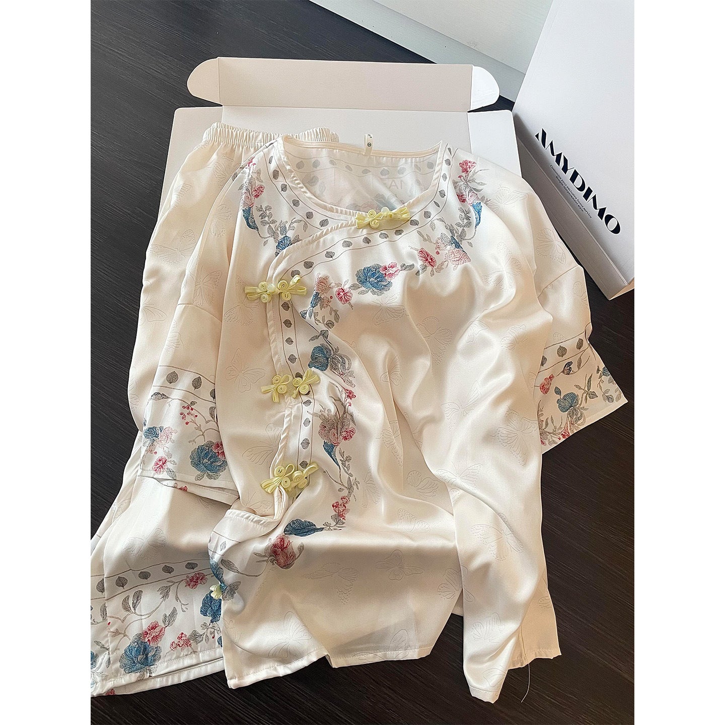 New Chinese Jacquard Short-Sleeve Pajama Set – Short Sleeve + Long Pants, S-3XL