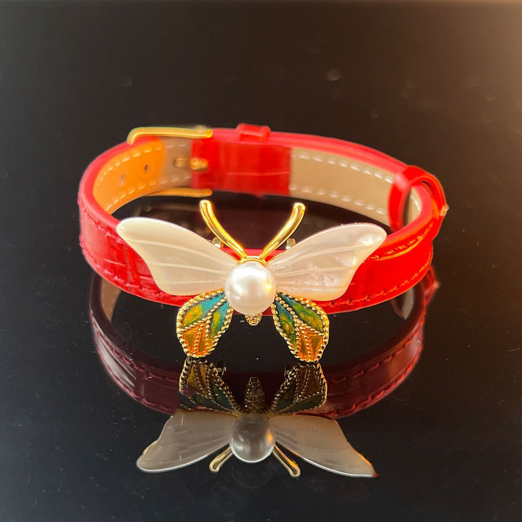 Abalone Flower Leather Bracelet – Red or Orange