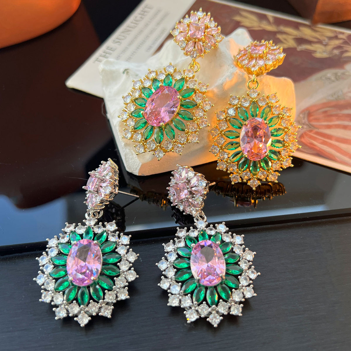 Baroque Court Floral Earrings – Gold or Silver, Statement Size
