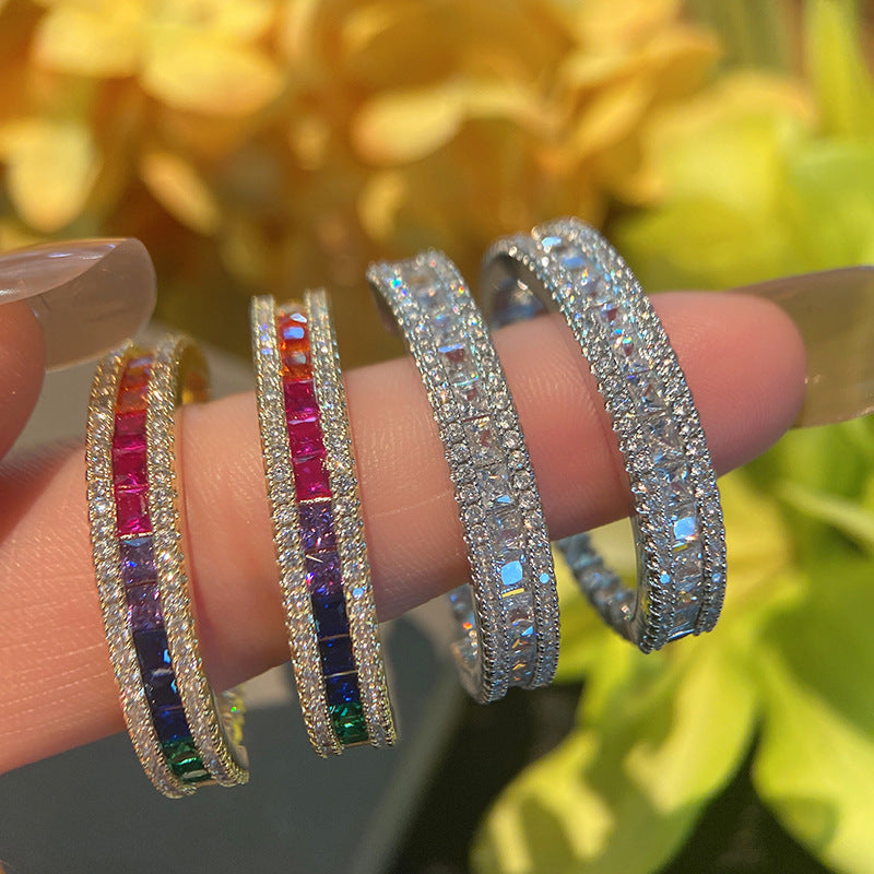 Rainbow Gradient Hoop Earrings – 925 Silver Posts, Ombre Color Circle