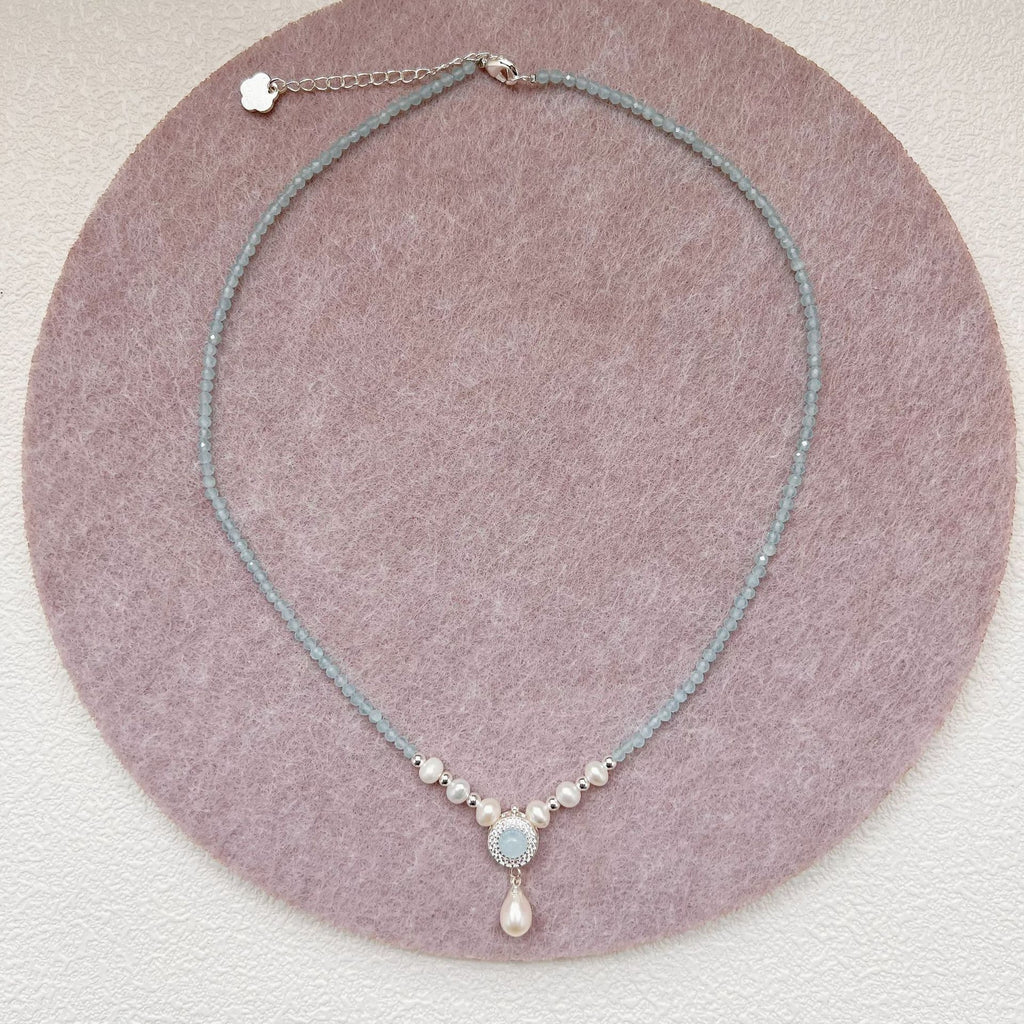 Natural Aquamarine Beaded Necklace – Light Blue Gemstone for Everyday Wear