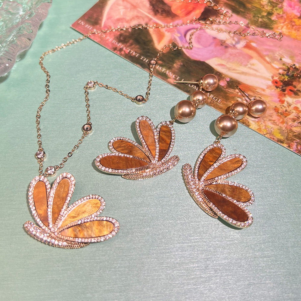 French Butterfly Mother‑of‑Pearl Set – Micro Pavé Earrings & Necklace