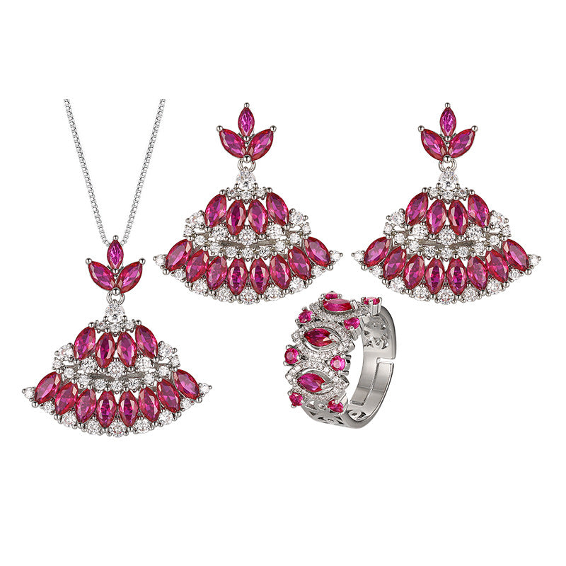 Bohemian Ruby Red Zirconia Set – Earrings, Necklace & Ring