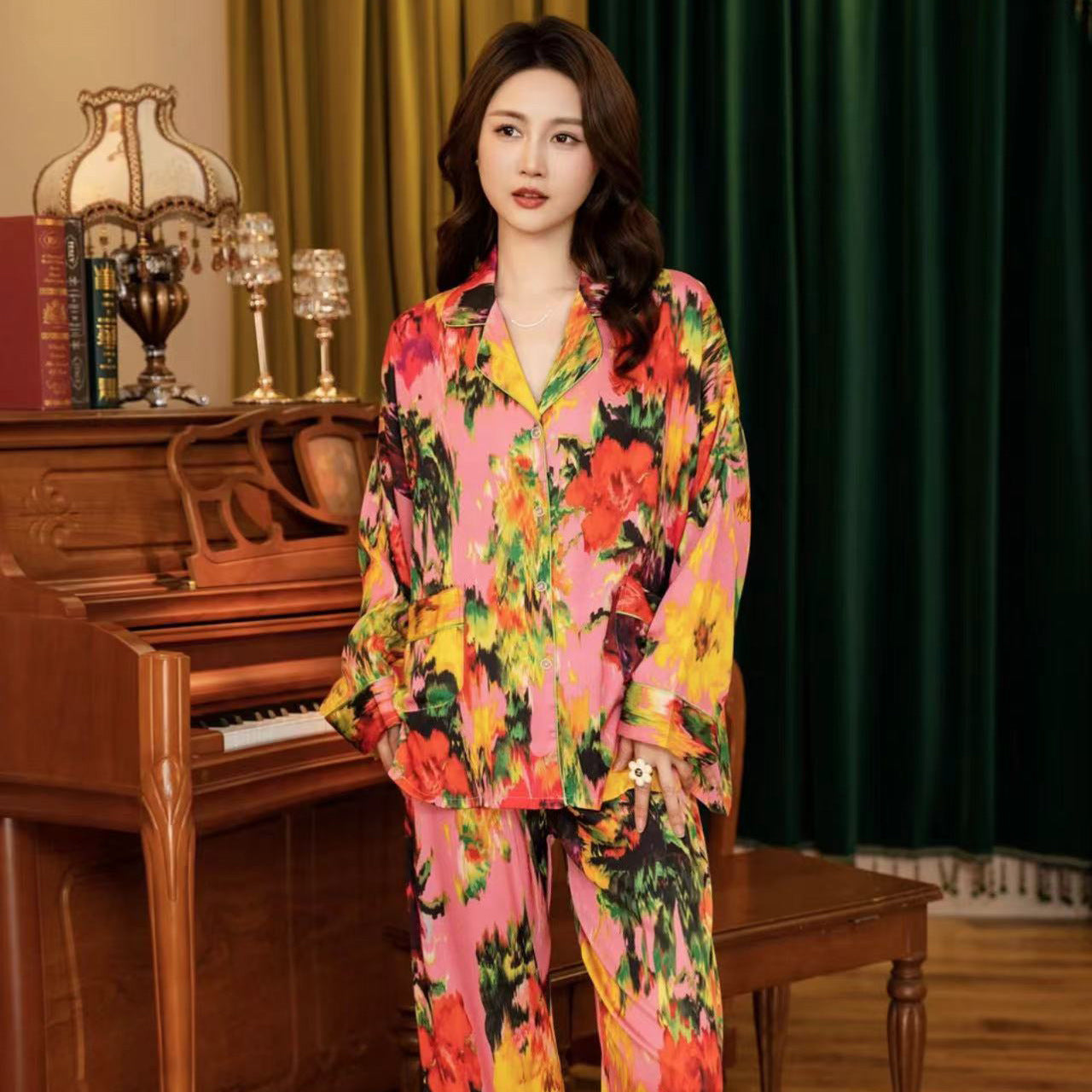 Silk-Feel Pajama Set – Short Sleeve, 3-Piece Shorts/Long Pants