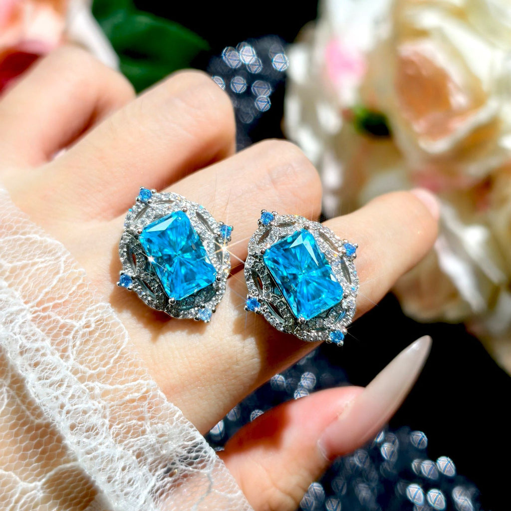 Radiant Cut Aqua Zirconia Set – Pendant, Chain, Ring & Earrings