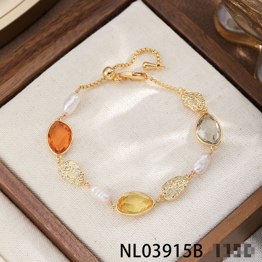 Mixed Material Pearl Bracelet – Freshwater Pearl, Natural Stone & 18K Gold