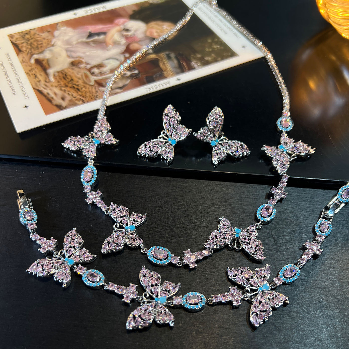 Heavy Craftsmanship Butterfly Set – Full Zirconia Pavé in Gold Tone