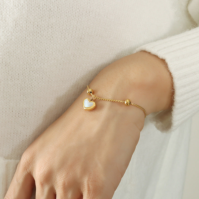 Peach heart shell necklace bracelet gentle three-piece couple jewelry set collarbone chain