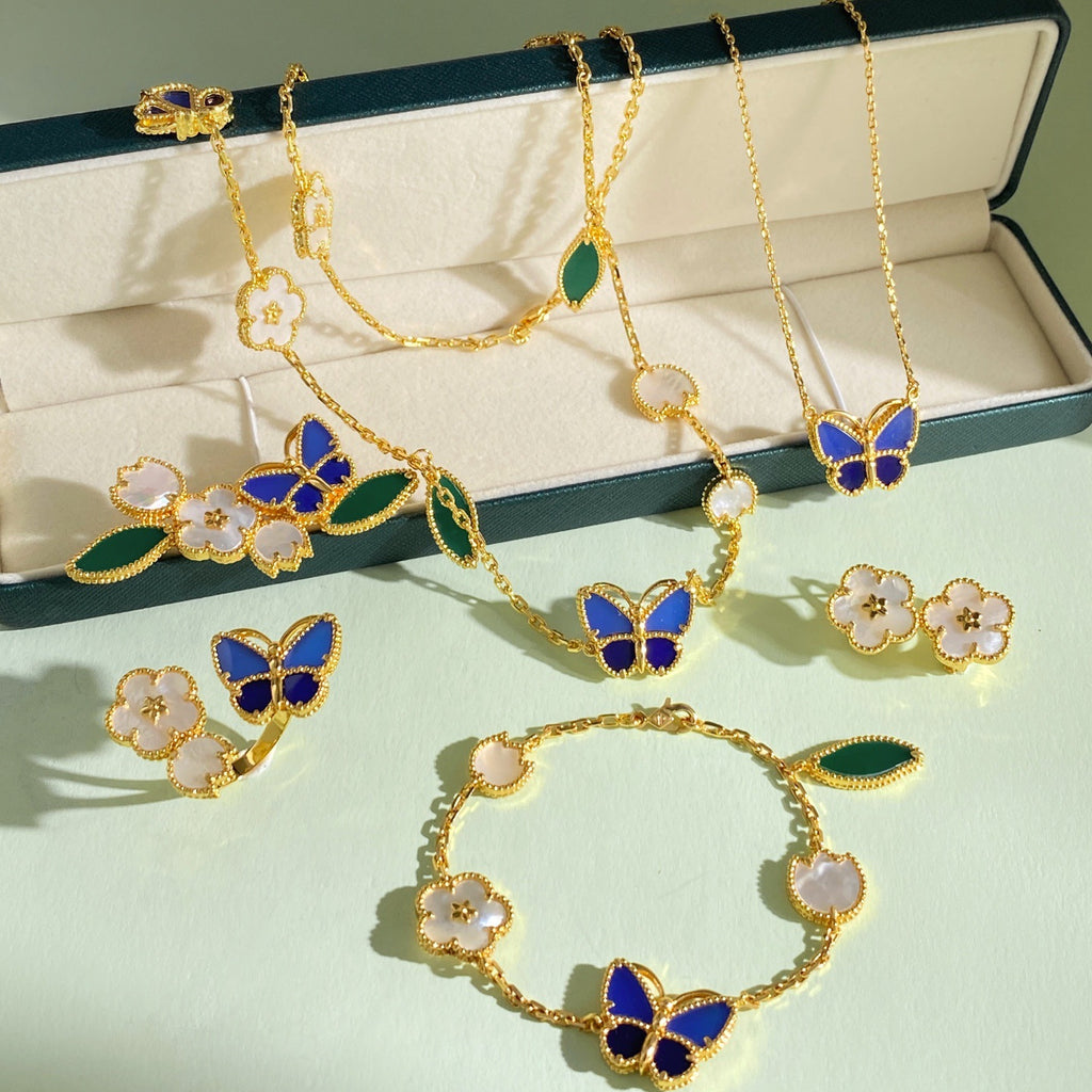 Butterfly & Floral Ensemble – Earrings, Bracelet, Ring, Brooch, Necklace