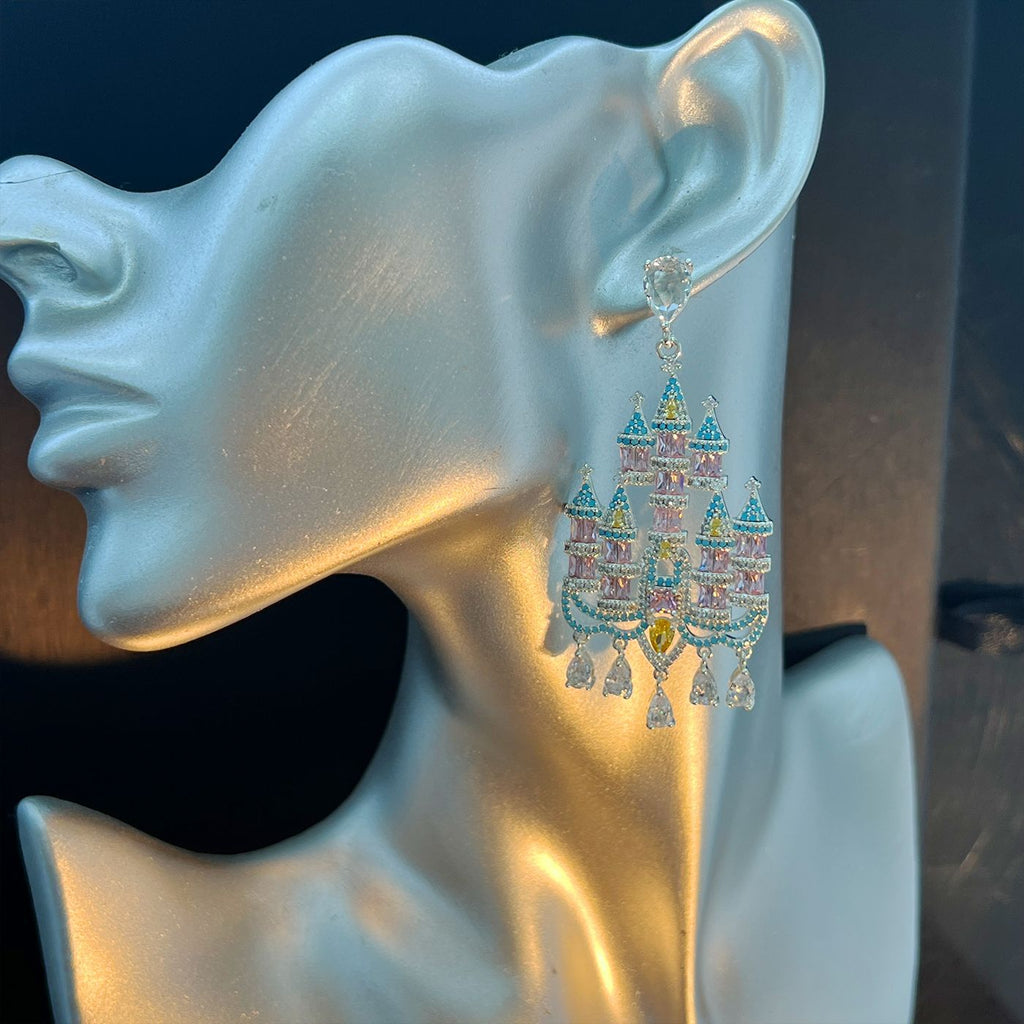Secret Castle Colorful Zirconia Earrings – Large Statement, 925 Silver