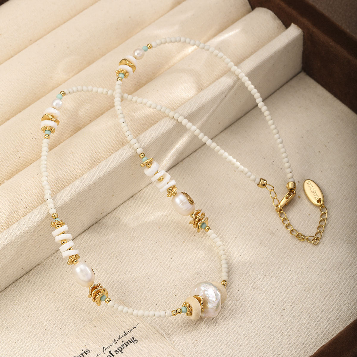3-Material Pearl Set – Natural Stone, Pearl & Shell with 18K Gold Plating
