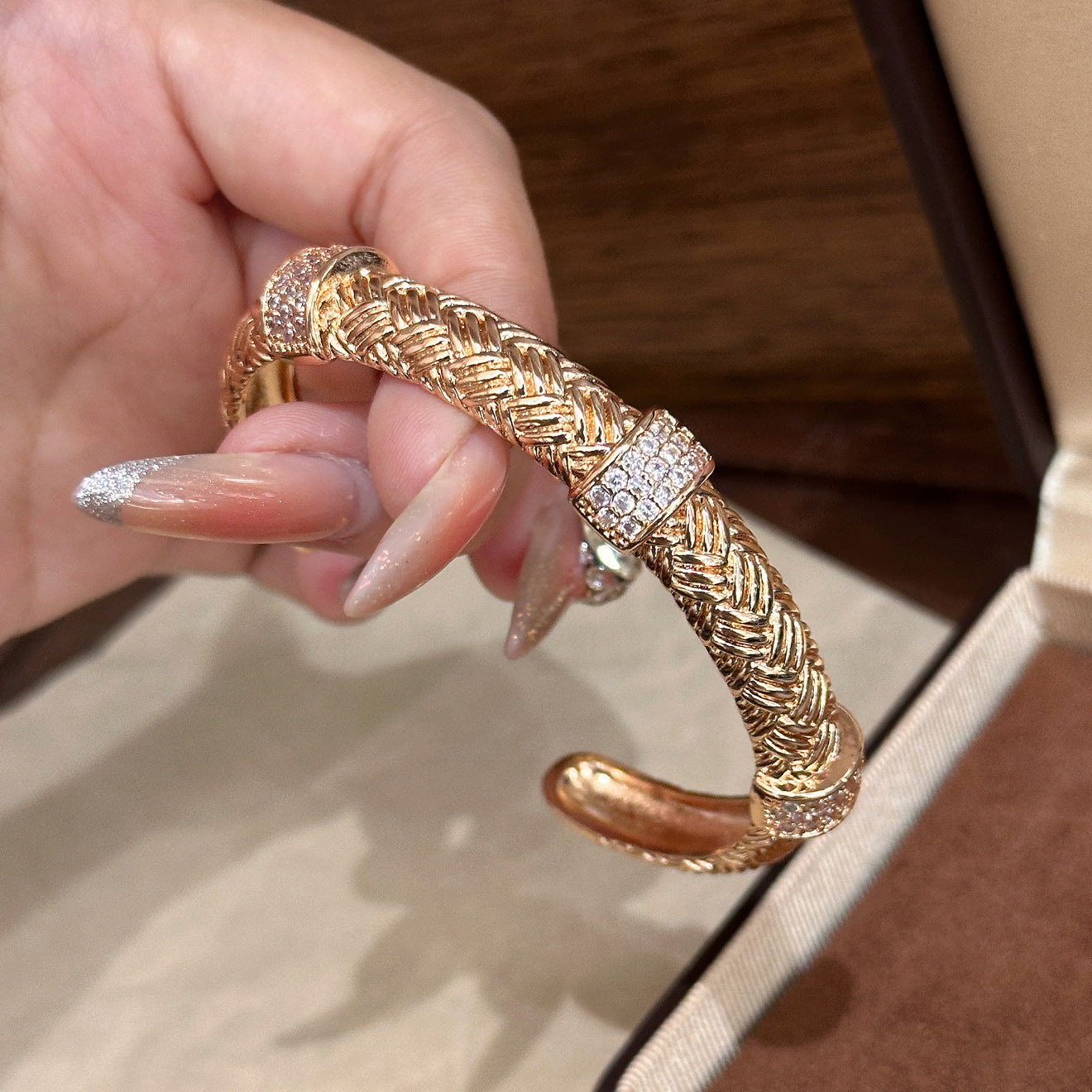 Luxury Brushed Pavé Bracelets – 58 Styles, Champagne Gold