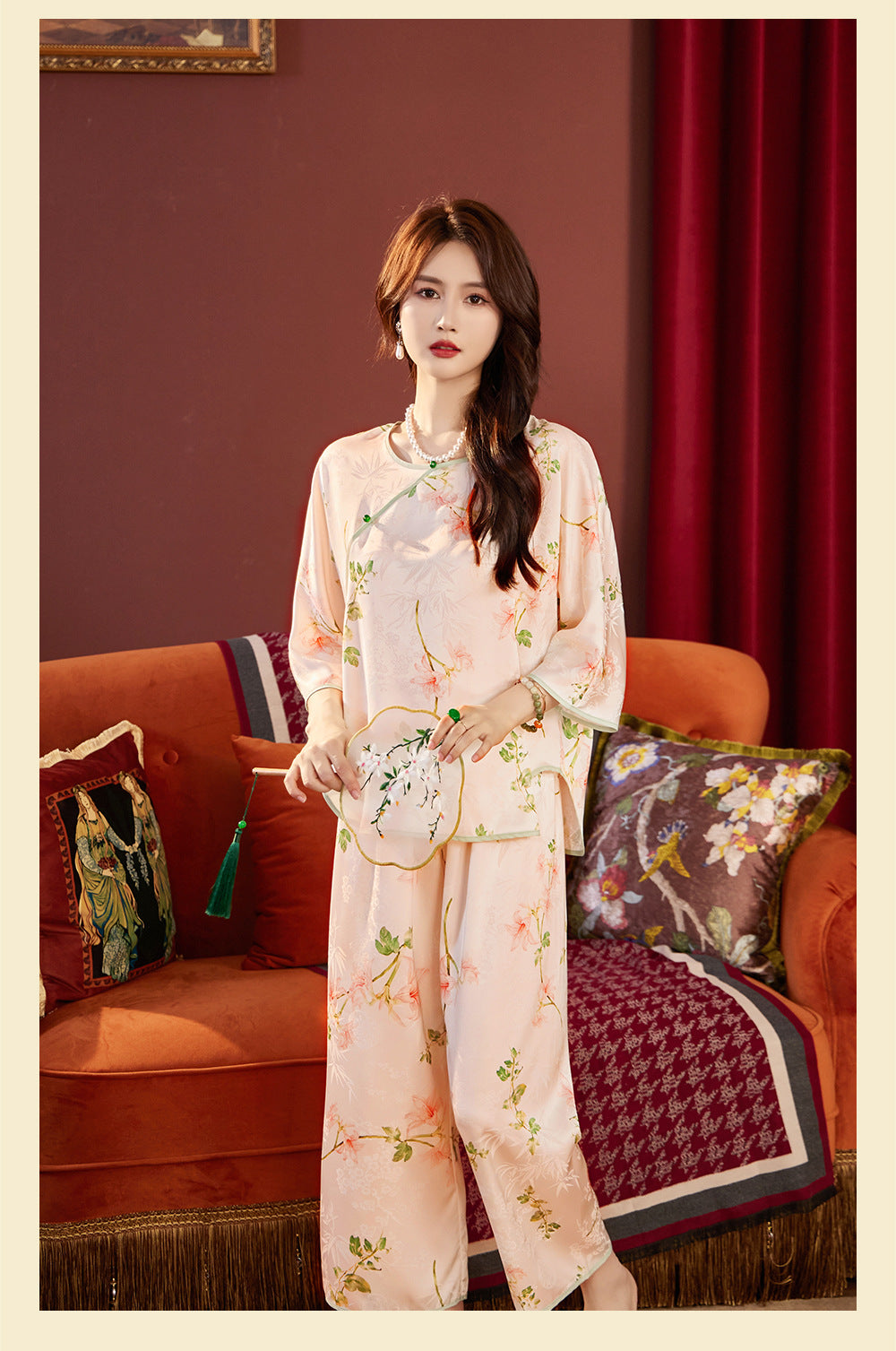Ice-Silk Pajama Set with Built-in Bra – Pullover Style, M-XXL