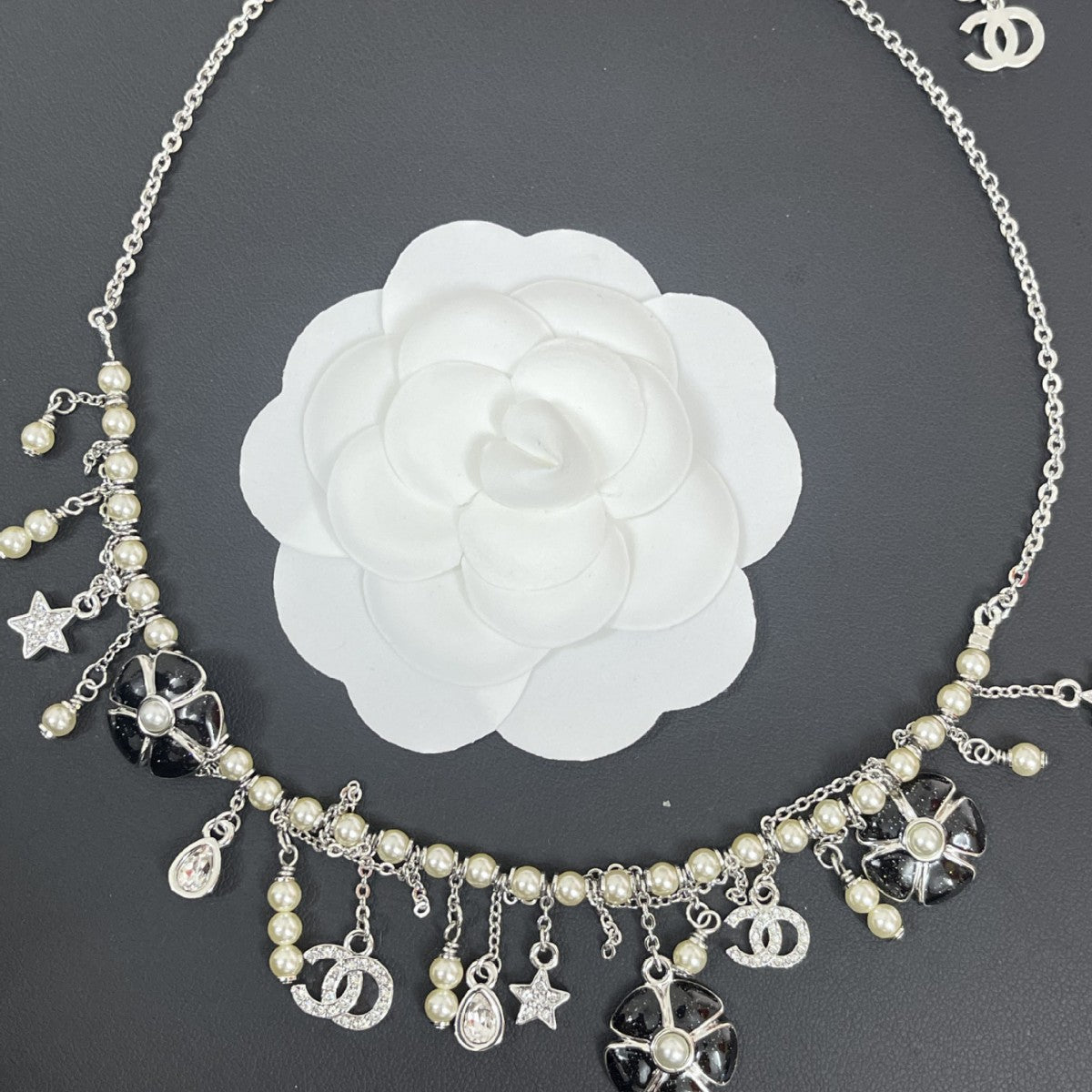 Camellia Tassel Necklace – Pearl & Flower Long Pendant in Pink or Black