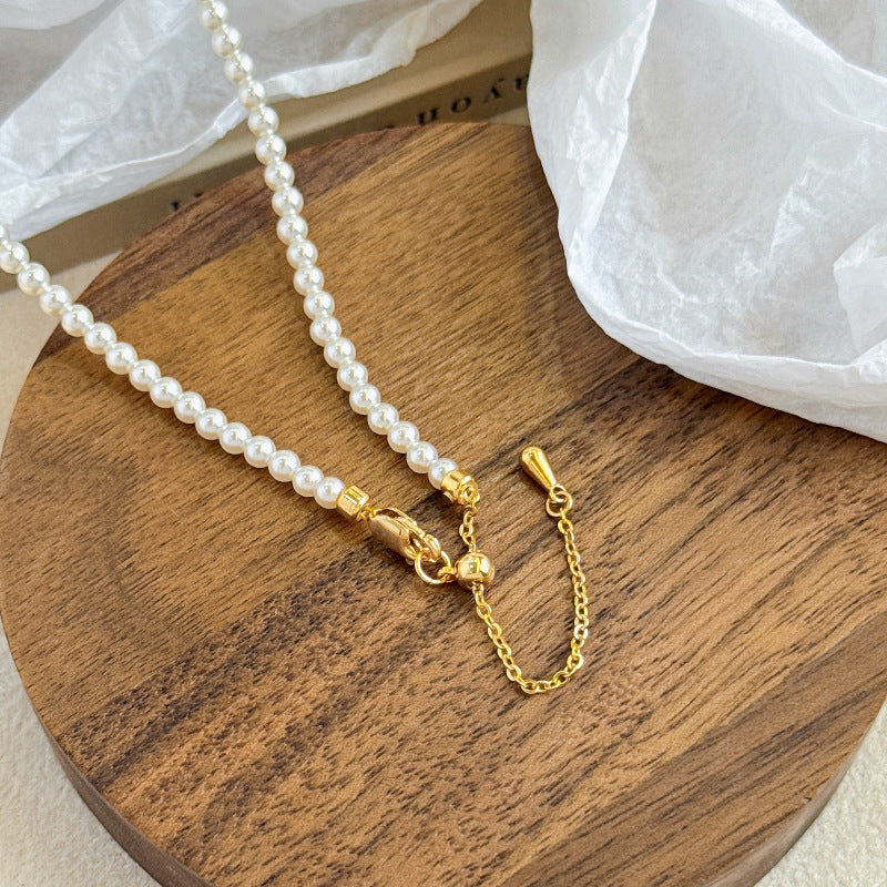 Elegant Camellia Pearl Set – 18K Gold Plated Necklace & S925 Earrings