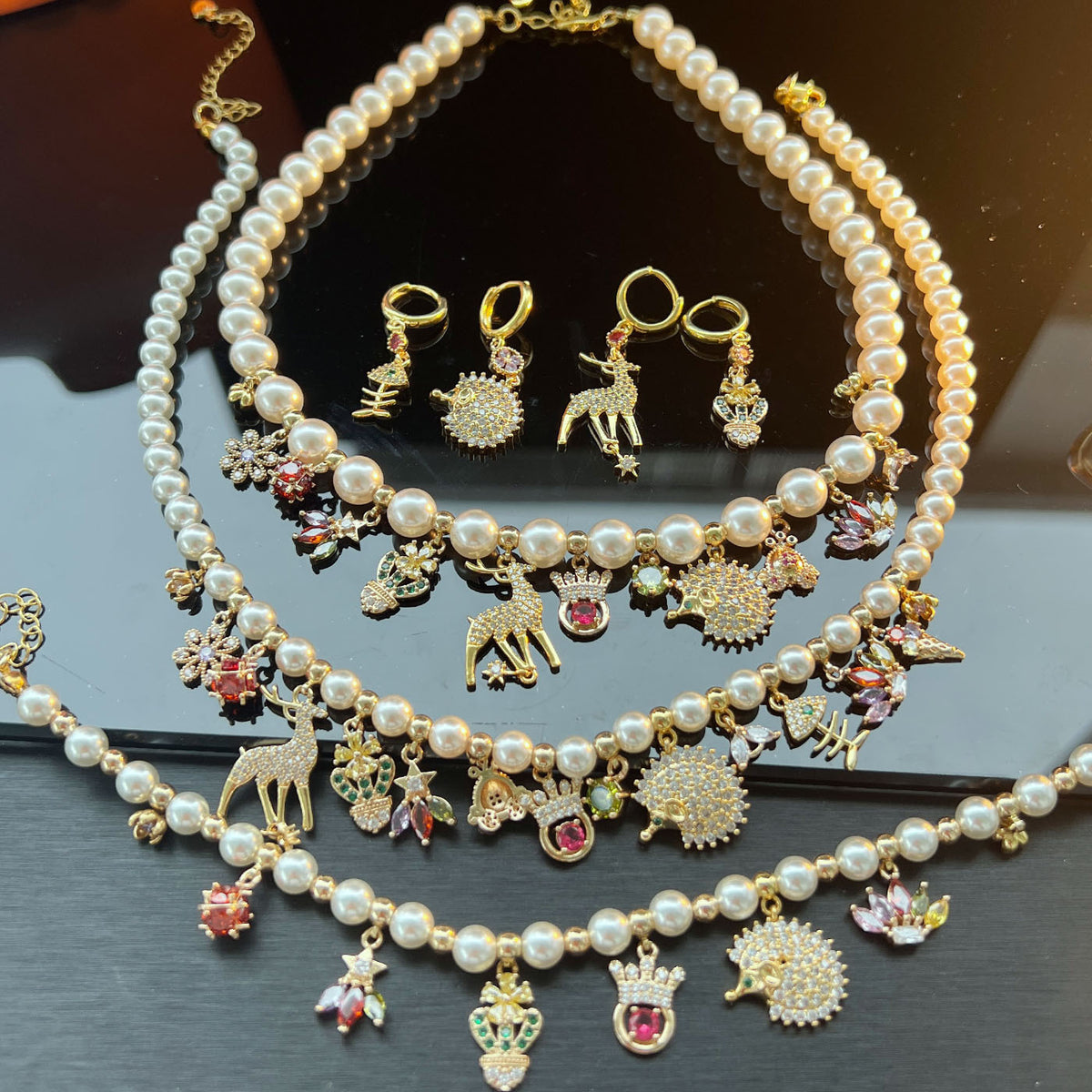 Forest Animal Pearl Collection – Necklace, Bracelet & Brooch