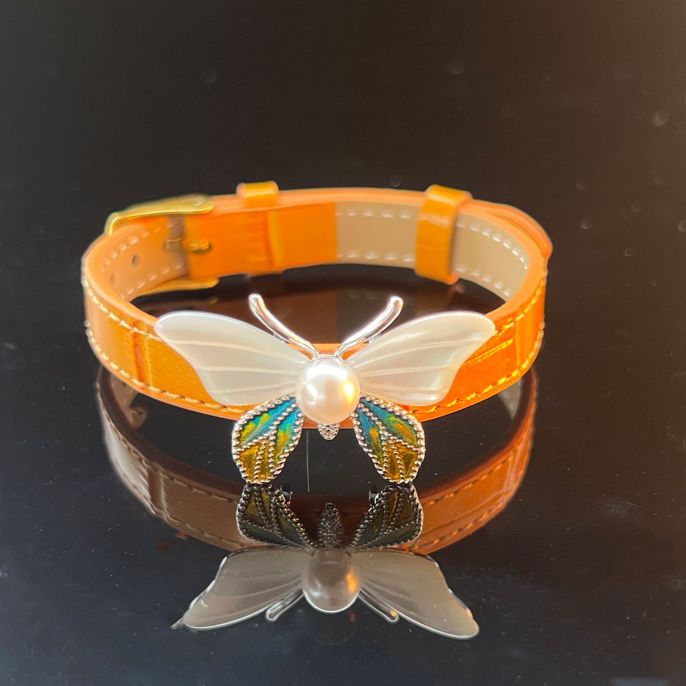 Abalone Flower Leather Bracelet – Red or Orange