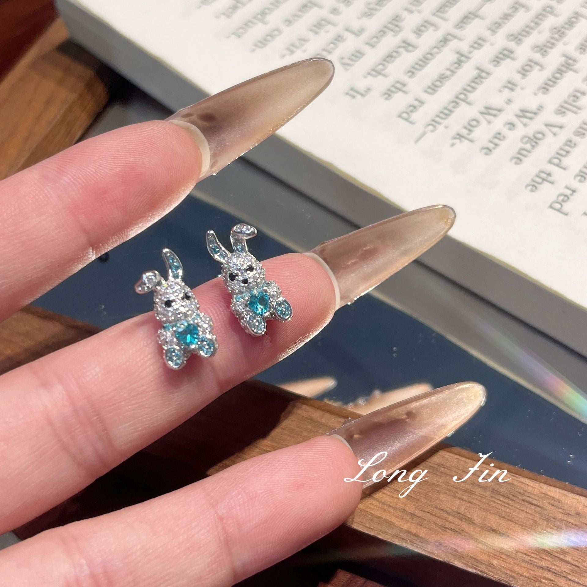 Blue Bunny Hug Jewelry Set – Paraiba Blue Rabbit Necklace, Ring, Earrings & Bracelet