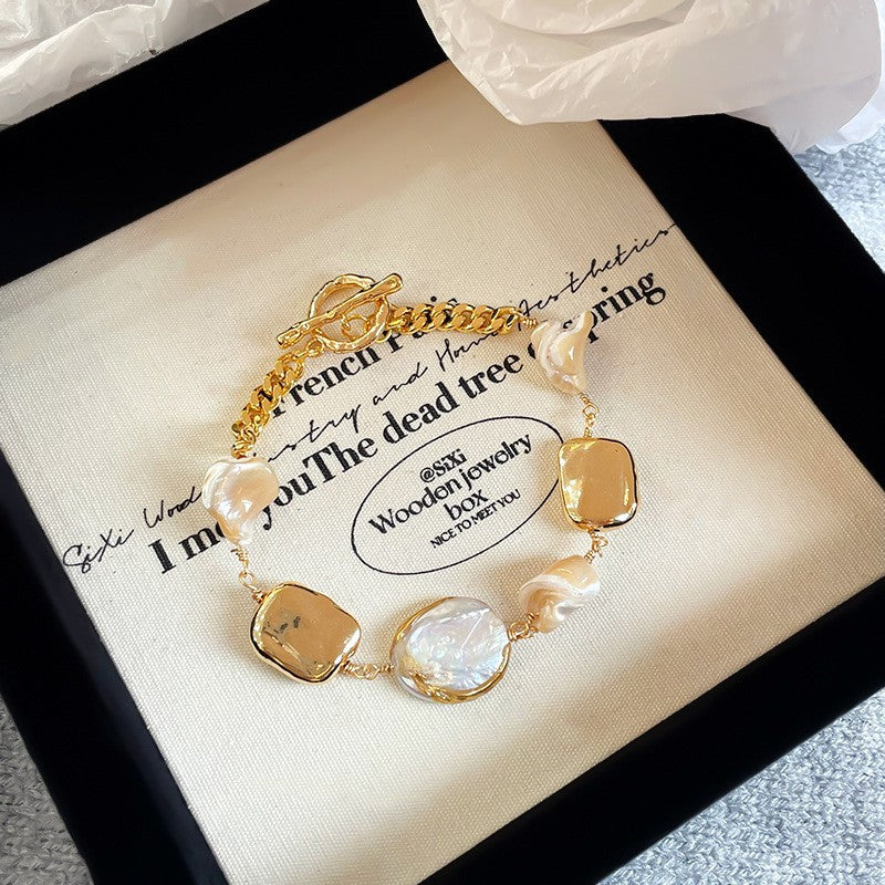 Mixed Material Pearl Bracelet – Freshwater Pearl, Natural Stone & 18K Gold