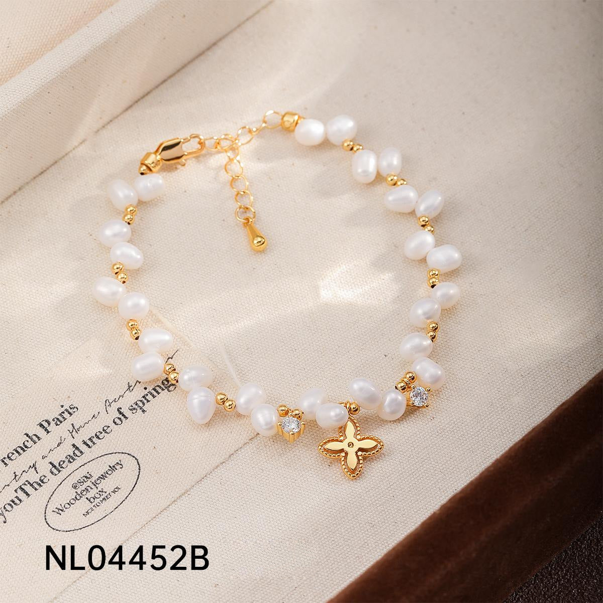 Mixed Material Pearl Bracelet – Freshwater Pearl, Natural Stone & 18K Gold