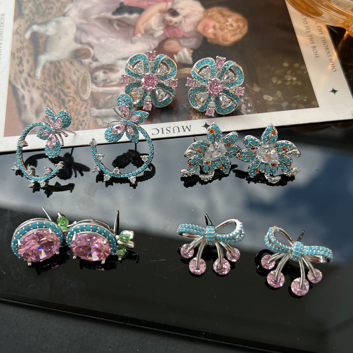 Geometric Pavé Earrings – Butterfly, Flower, Apple, Bow, Teardrop (925 Silver)