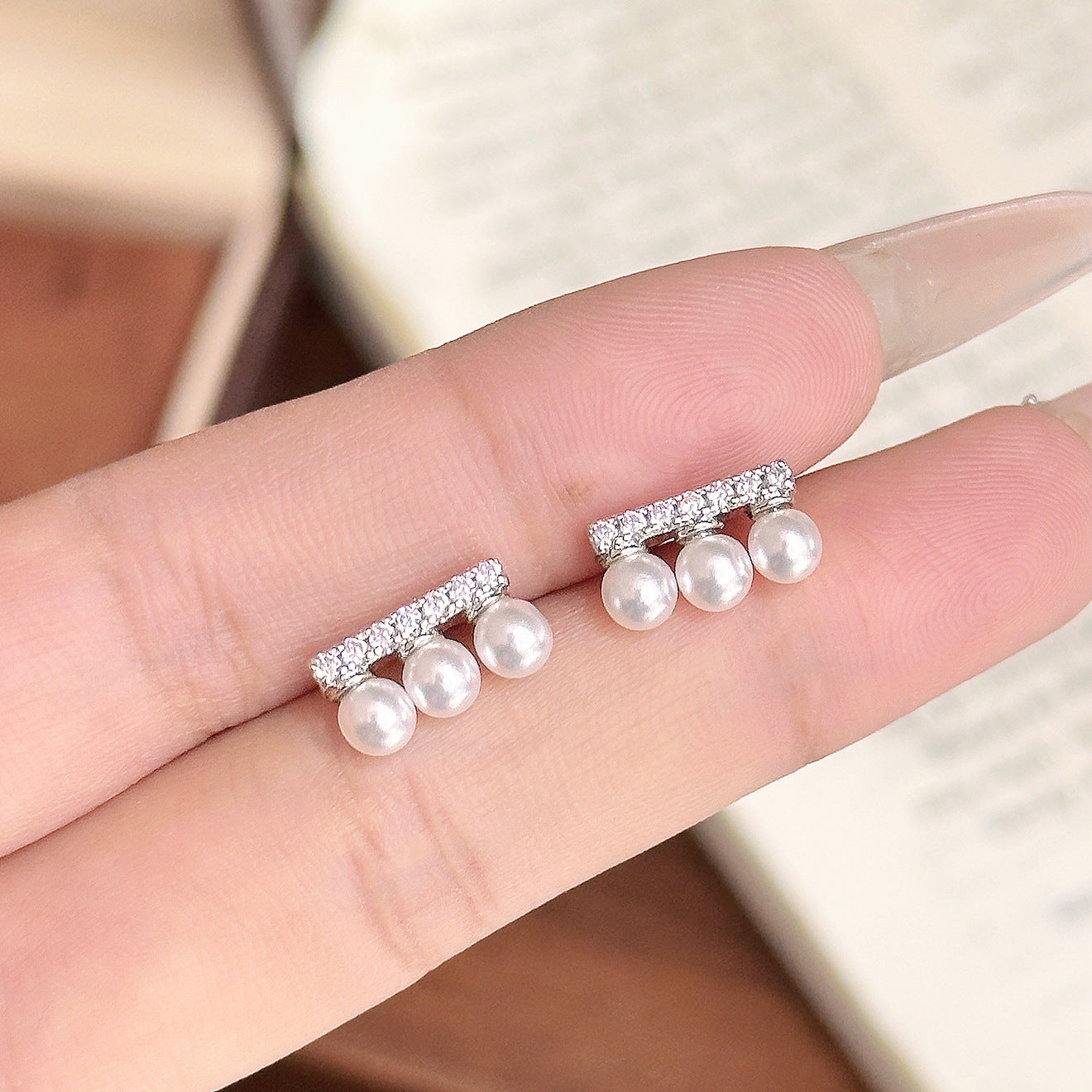 Balance Bar Pearl Necklace & Earrings – 18k Gold Plated, Champagne or White Gold