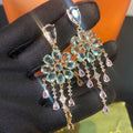 Tassel Flower Cubic Zirconia Earrings – 925 Silver, Light Blue