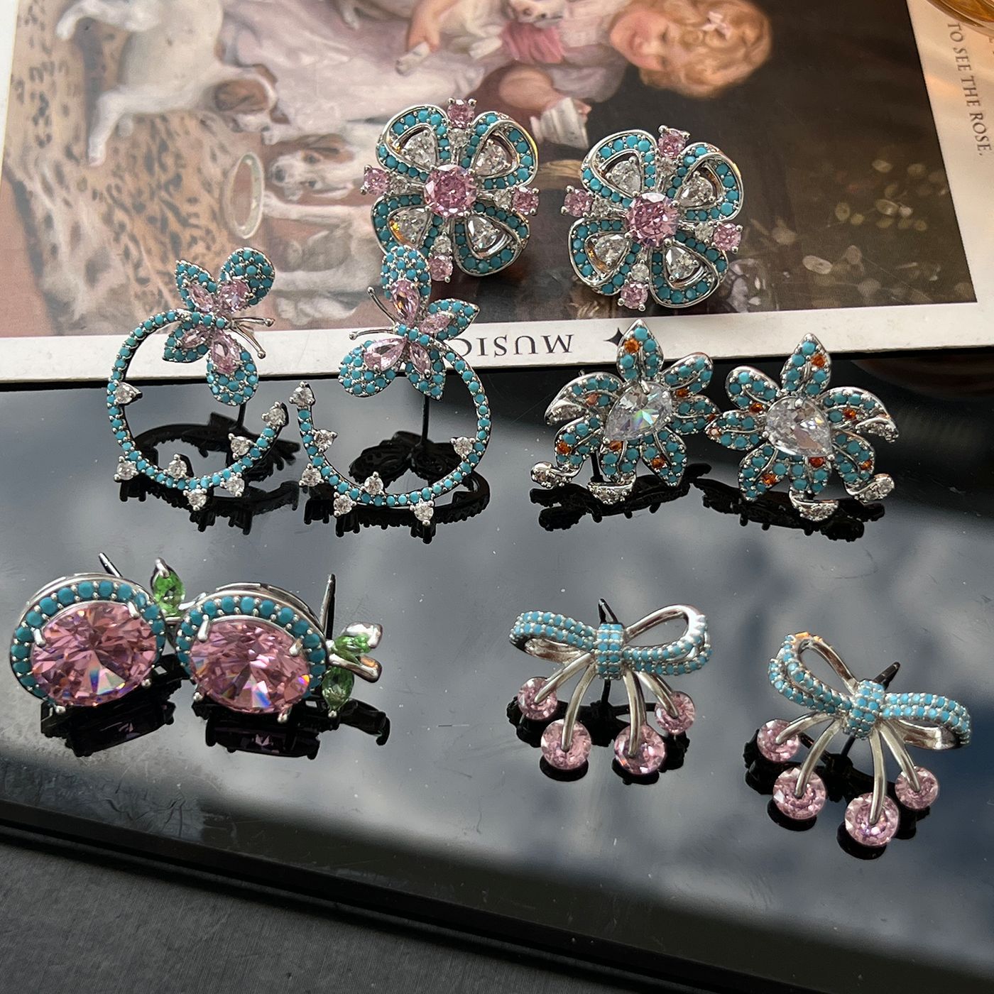 Geometric Pavé Earrings – Butterfly, Flower, Apple, Bow, Teardrop (925 Silver)