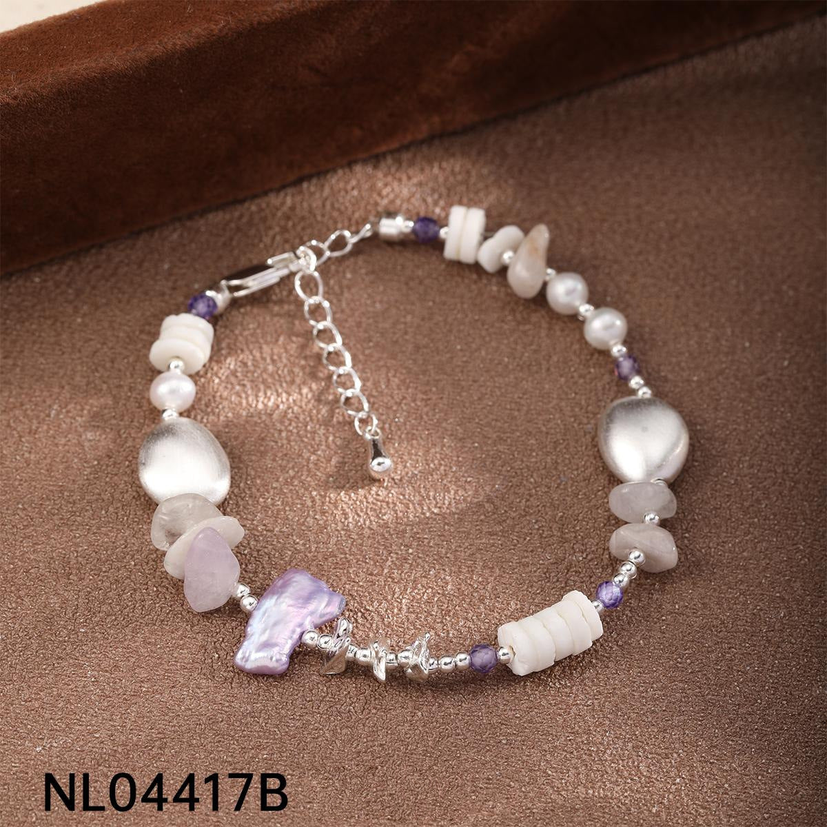 Mixed Material Pearl Bracelet – Freshwater Pearl, Natural Stone & 18K Gold