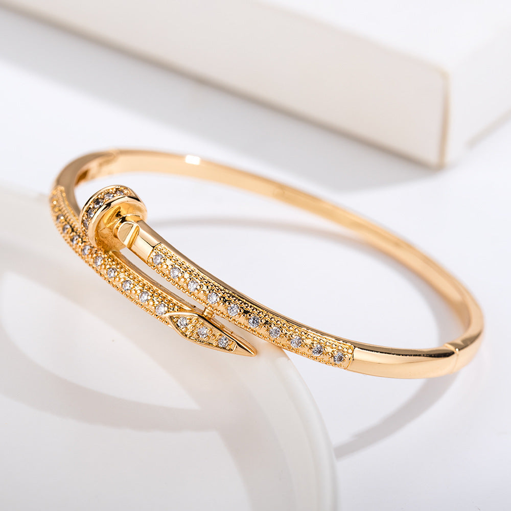 Full Pavé Nail Bracelet – Champagne Gold