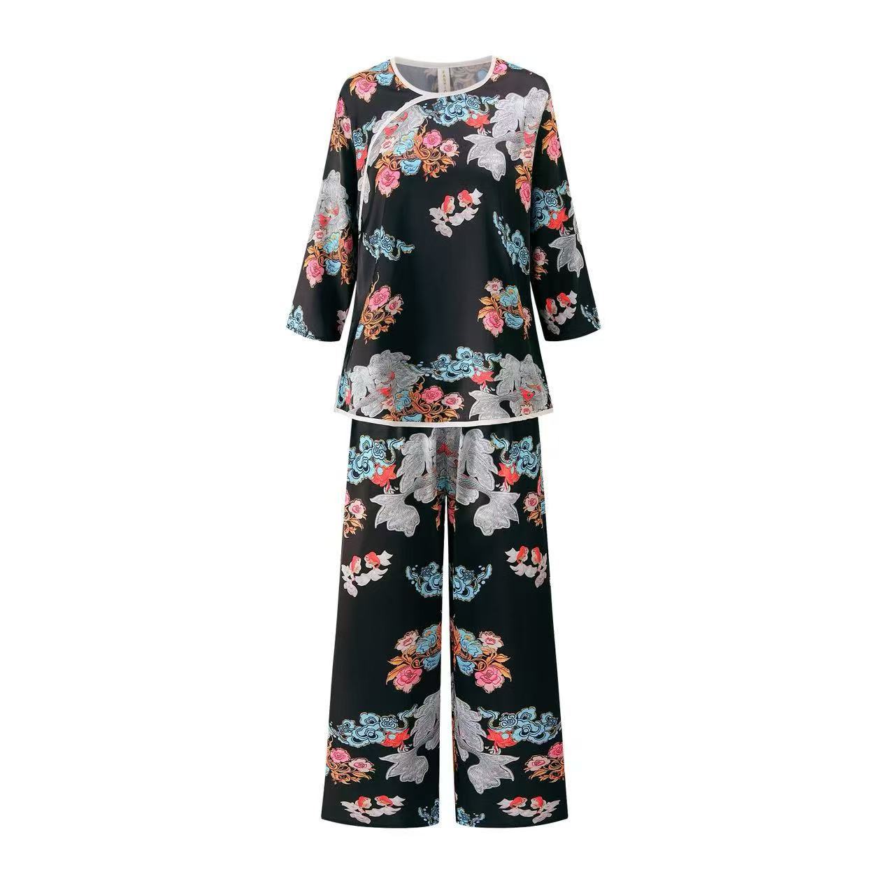 Imperial Court Style Pajama Set – Mandarin Button Detail, Plus Size XL-3XL