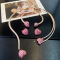 Heart Pavé Set – Earrings, Bangle & Choker in Red, Gold or Multicolor