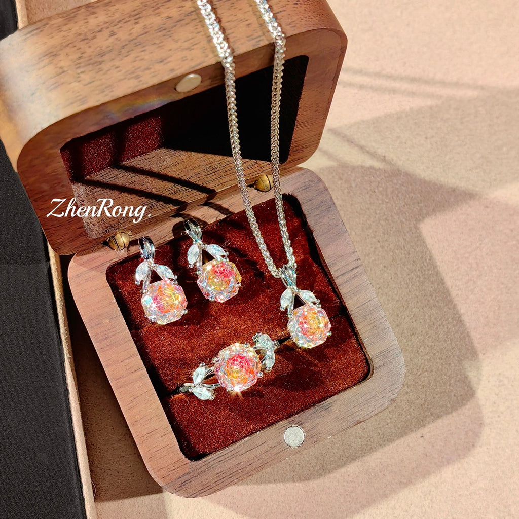 Klein Blue & Rose Gold Zirconia Set – Pendant, Ring & Studs