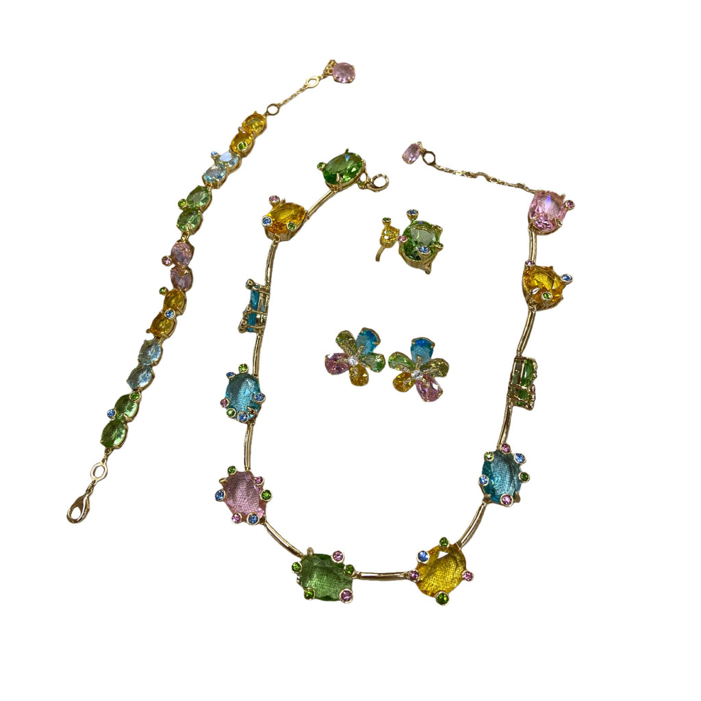 Dopamine Flower Jewelry Set – Necklace, Earrings, Bracelet & Ring