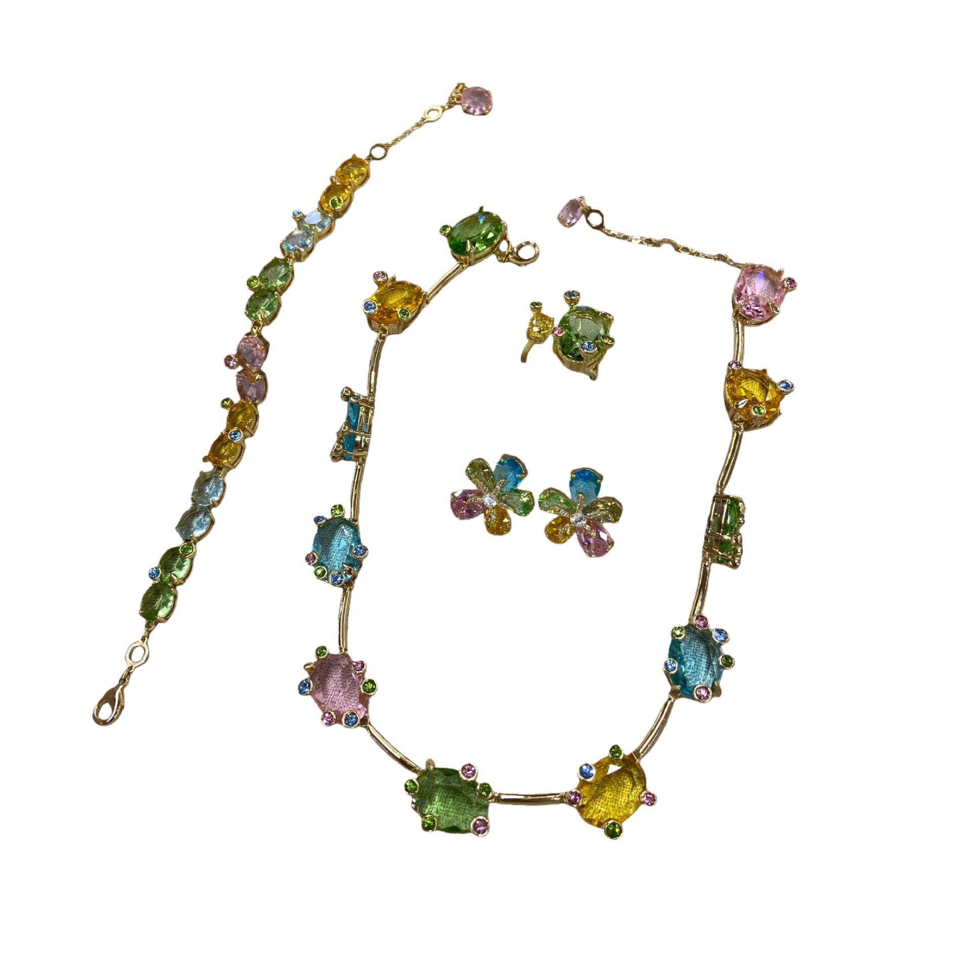 Dopamine Flower Jewelry Set – Necklace, Earrings, Bracelet & Ring