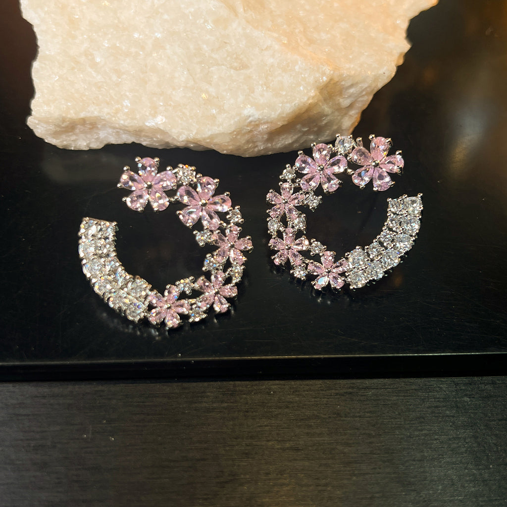 French Floral Blossom Earrings – Micro Pavé Zirconia Flower Studs